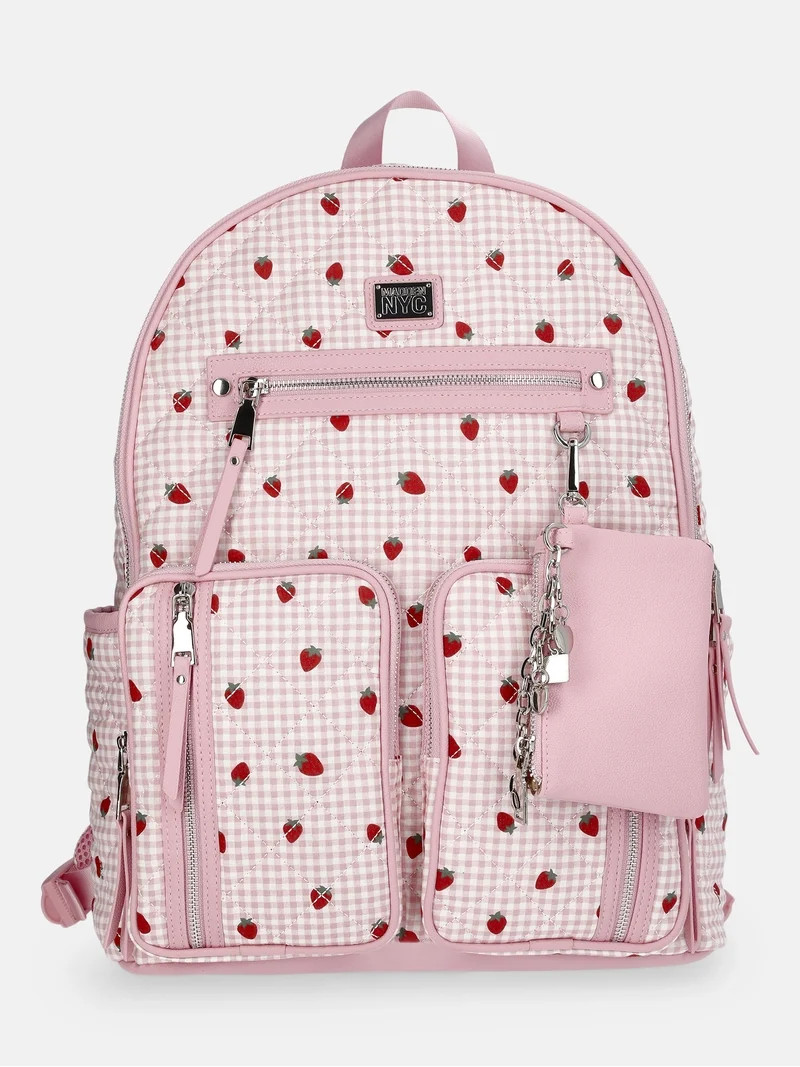 MNYC Women's Double Pocket Dome Backpack Pink Strawberry | Walmart (US)