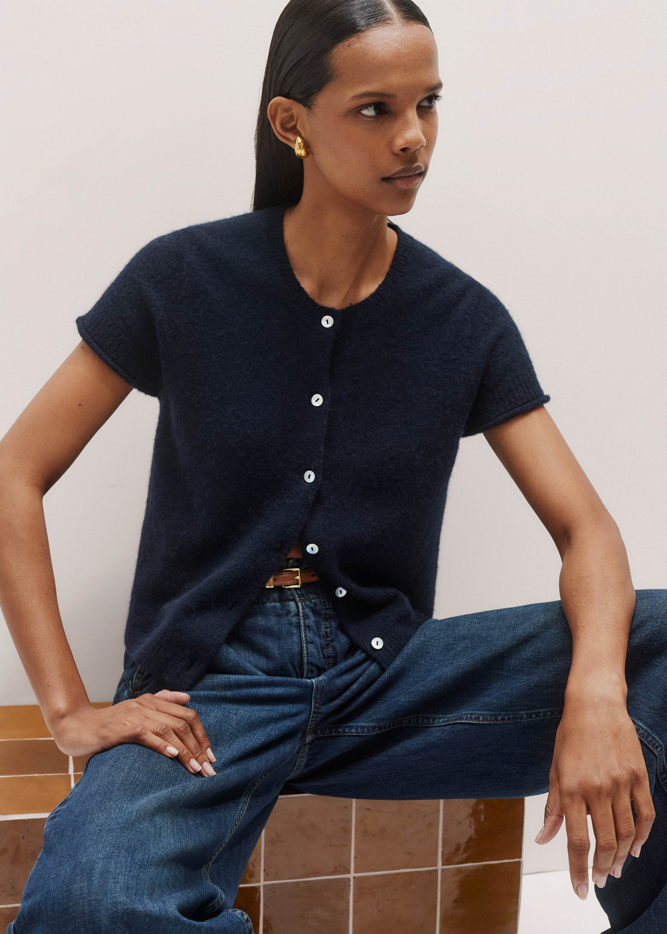 Button-Through Knit Baby Tee Responsibly Sourced Alpaca + Recycled Fibre Blend | ME+EM Global (Excluding US)