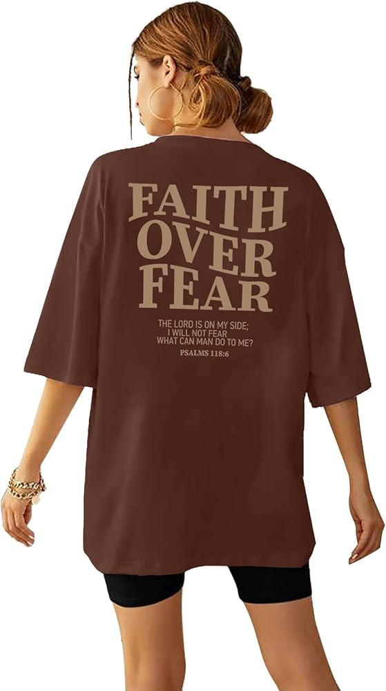 BANGELY Faith Over Fear Tshirt Women Oversized Christian Religious Sayings Tees Drop Shoulder Tee... | Amazon (US)