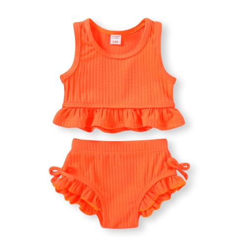 HAPPYMA Baby Swimsuit Toddler Girl Bathing Suit Summer Solid Color Bikini Set Beach Two Piece Swi... | Amazon (US)