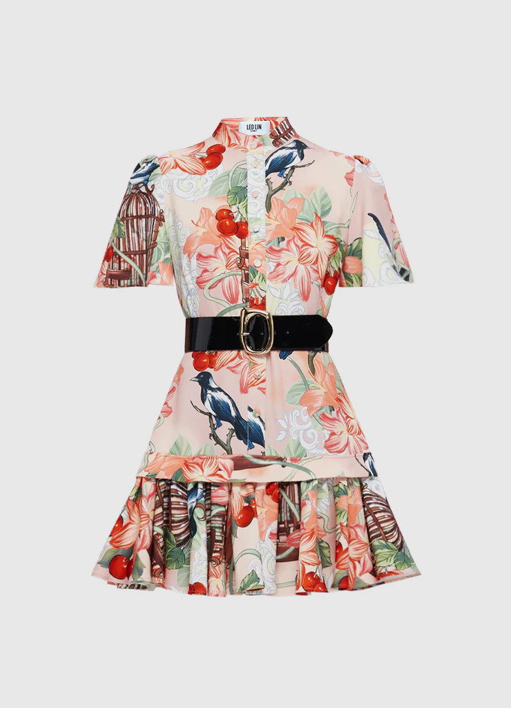 Beatrice Short Sleeve Mini Dress - Azalea Print in Fortune | LEO LIN
