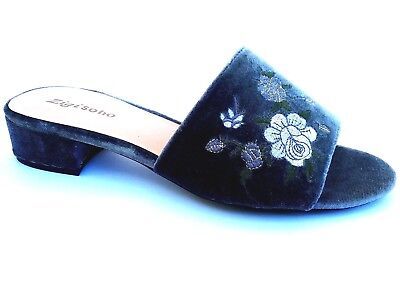 Zigi Soho Emalie Woman's Velour Floral Embroidered Sandals Block Heel Gray  | eBay | eBay US