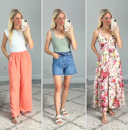 New Abercrombie Summer finds! Currently 20% off! The coral crinkle pants are the perfect vaca pant. They are lightweight, lined, and easy to travel with, more colors! Sage bodysuit is lined and thick material, buttery soft. Dad shorts are a relaxed fit. The perfect summer dress to wear to a wedding, special occasion or vacation! It has pockets, crinkle material and is lined. 

#LTKFind #LTKunder100 #LTKstyletip