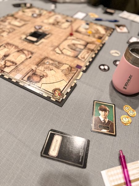 Family game night and board games for kids Harry Potter clue and Stanley Wine tumbler 