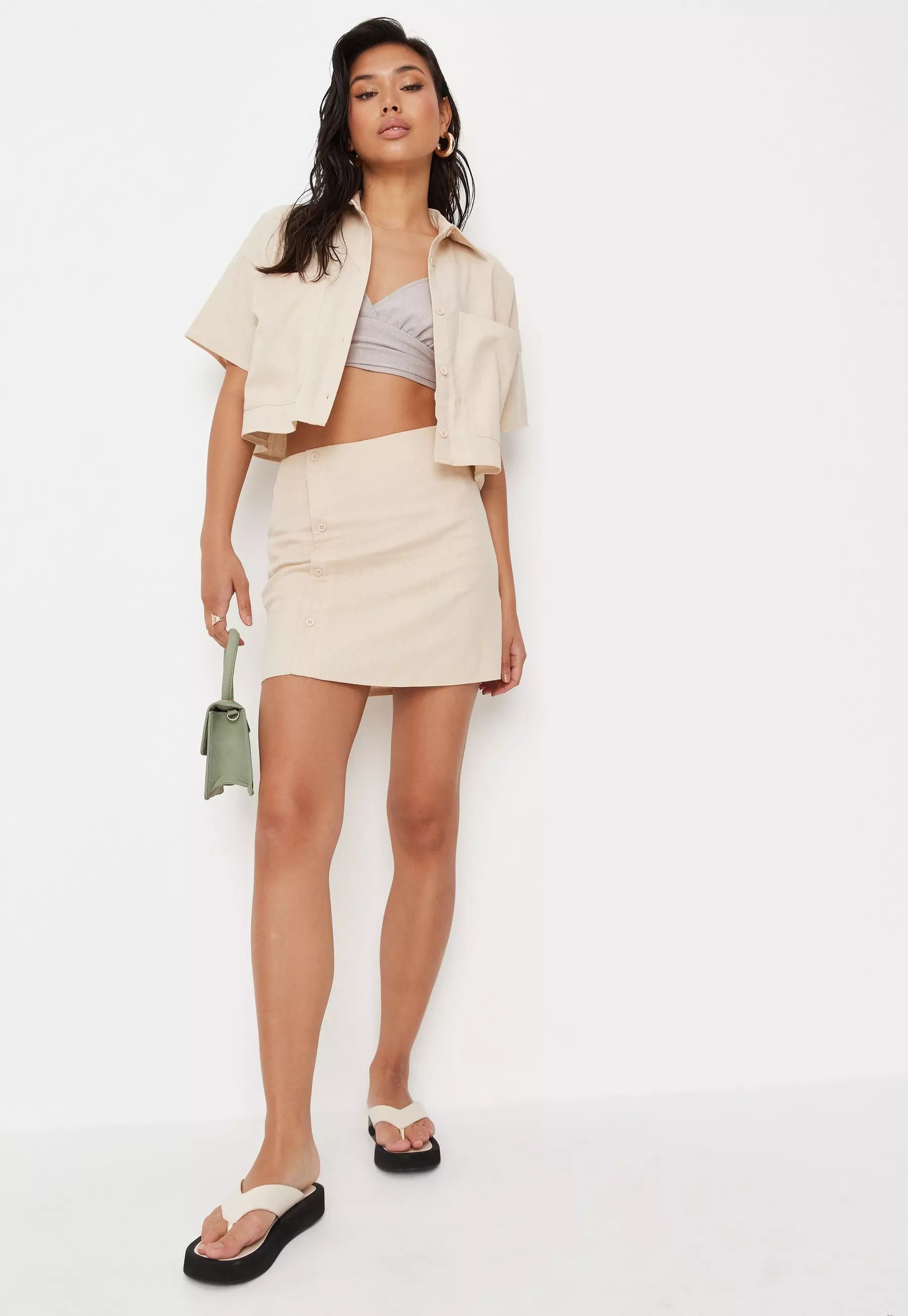 Missguided - Cream Co Ord Linen Mix Mini Skirt | Missguided (UK & IE)