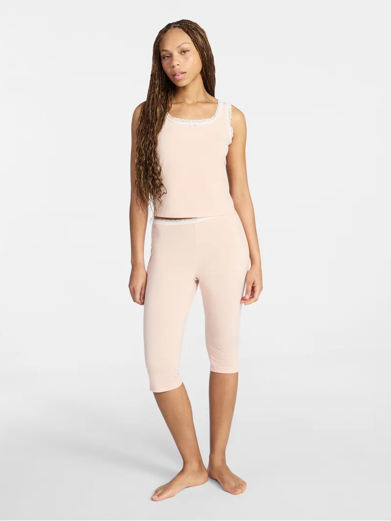 No Boundaries Lace Tank Top and Capri Pants Sleep Set, 2-Piece, Women's XXS-3X | Walmart (US)