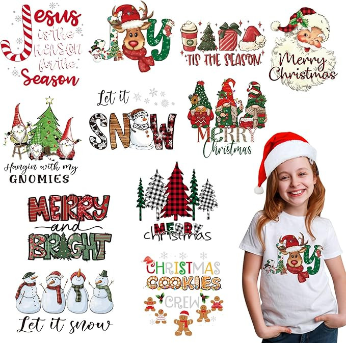 12 Sheets Christmas Heat Transfers Vinyl,Christmas Iron On Transfers for T-Shirts,Holiday HTV Vin... | Amazon (US)