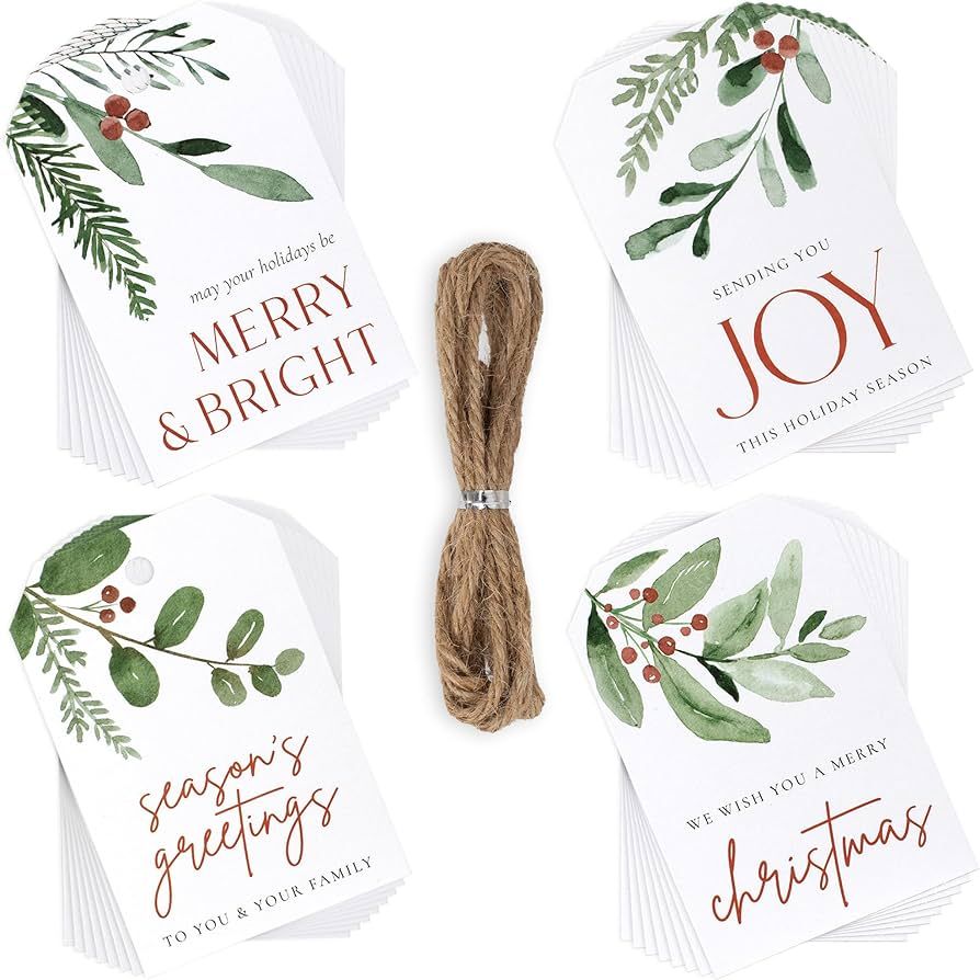 Beautiful Christmas Gift Tags - 48 Quality Craft Labels with Rope for Personalizing Your Holiday ... | Amazon (US)