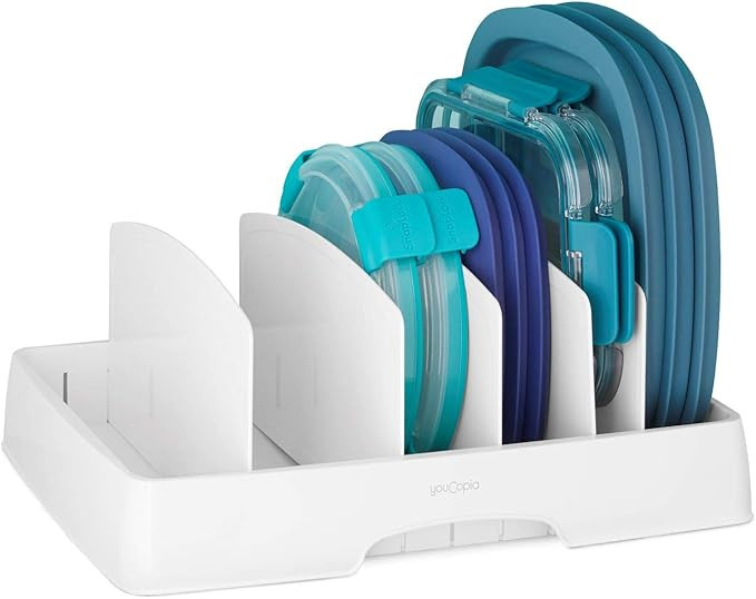 YouCopia StoraLid Food Container Lid Organizer, Large with Tall Dividers, White | Amazon (US)