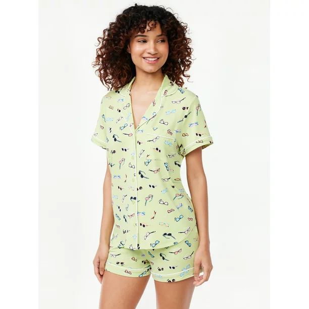 Joyspun Women's Knit Notch Collar Top and Shorts Pajama Set, 2-Piece, Sizes S to 3X | Walmart (US)