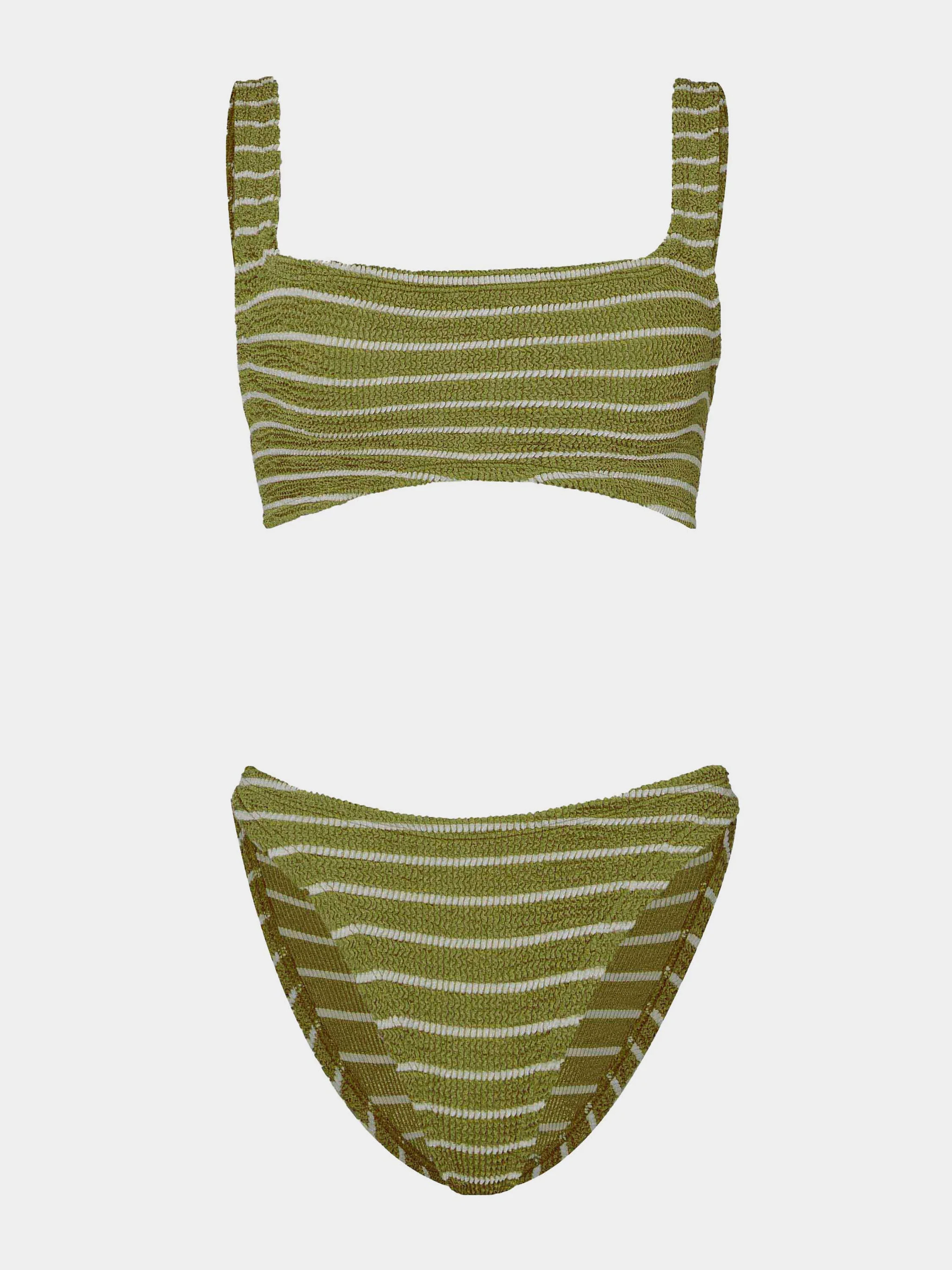 Xandra Bikini - Metallic Moss/White Stripe | HUNZA G