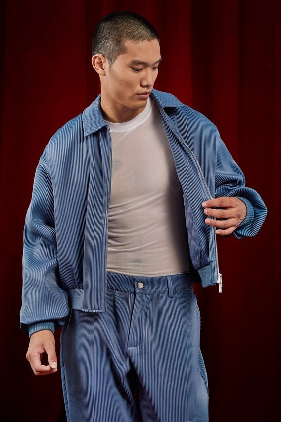 Boxy Pleated Faux Leather Harrington | boohooMAN (DE, IE & UK)