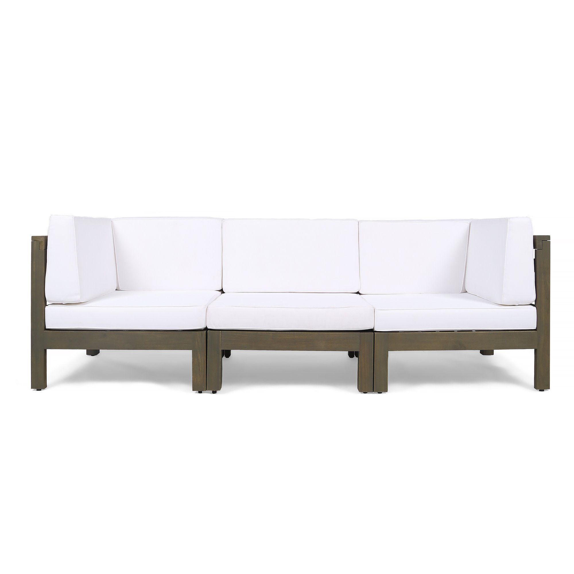 Ravello Outdoor Modular Acacia Wood Sofa with Cushions, Gray and White | Walmart (US)