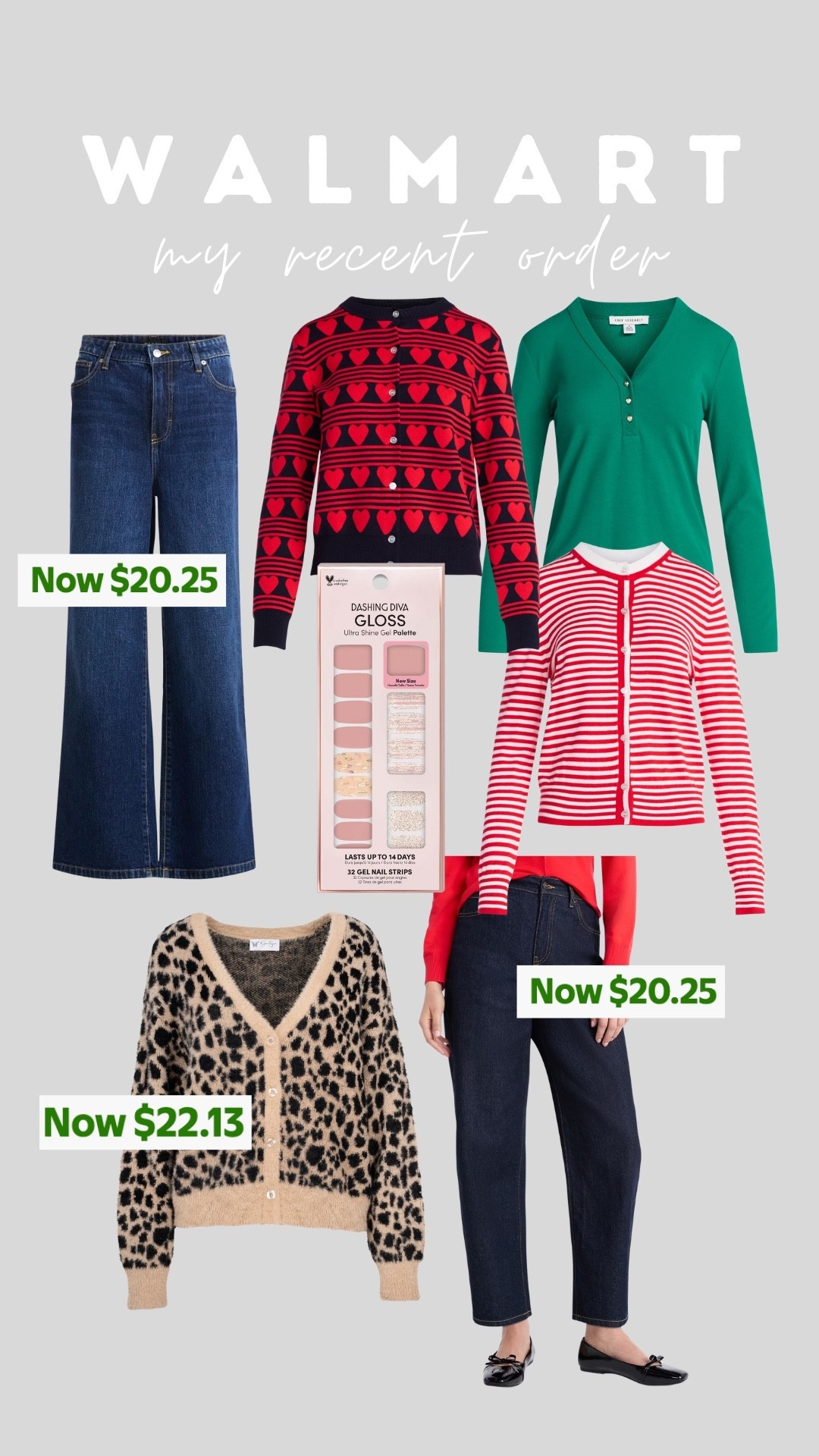 My recent Walmart order 🙌🏼 denim, the cutest sweaters for winter and dashing diva nail strips 💅

#LTKSaleAlert #LTKootd #LTKFindsUnder50