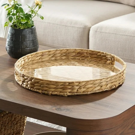 Better Homes & Gardens 16-Inch Natural Water Hyacinth Decorative Tray with Clear Acrylic Insert, 1 Count | Walmart (US)
