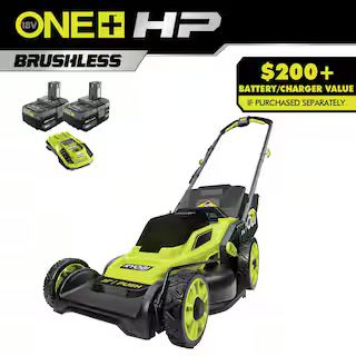 ONE+ HP 18V Brushless 16 in. Cordless Battery Walk Behind Push Lawn Mower with (2) 4.0 Ah Batteri... | The Home Depot