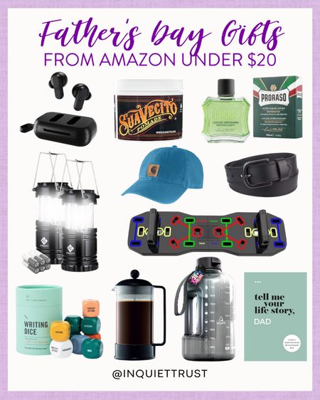 Gift your dad, uncle, and father-in-laws these under $20 items including a french press coffee maker, Carhartt cap, wireless earbuds, leather belt and more! 
#mensgiftideas #giftguide #amazonfinds #mensfashion

#LTKGiftGuide #LTKMens #LTKFindsUnder50