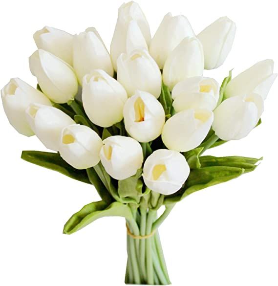 Mandy's 20pcs White Flowers Artificial Tulip Silk Flowers 13.5" for Home Kitchen Wedding Decorati... | Amazon (US)