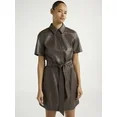 Scoop Women's and Women's Plus Faux Leather Collared Mini Shirt Dress with Short Sleeves, Sizes X... | Walmart (US)