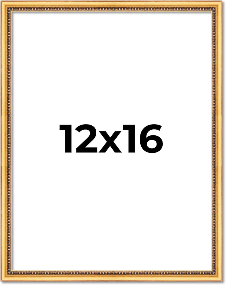 Poster Palooza 12x16 Frame Gold Beaded Antique Solid Wood Picture Frame with UV Acrylic Plexiglas... | Amazon (US)