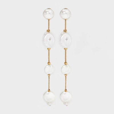 Linear Pearl Drop Earrings - A New Day™ Gold/White | Target