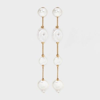Linear Pearl Drop Earrings - A New Day™ Gold/White | Target