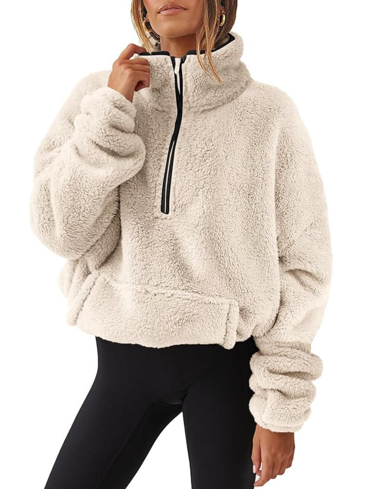 ANRABESS Sweatshirt for Women Zip Up Hoodies Cropped Pullover Fleece Hooded Sherpa Sweaters Tops ... | Amazon (US)
