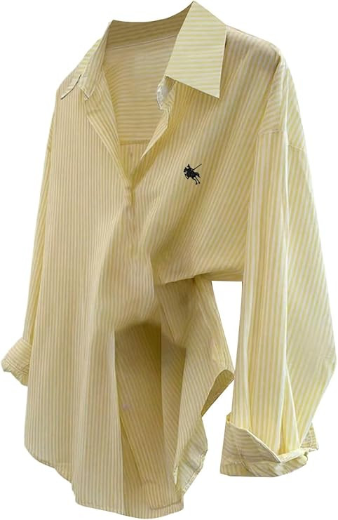 SOLY HUX Women's Striped Shirt Button Down Long Sleeve Collared Oversized Casual Blouse Tops | Amazon (US)