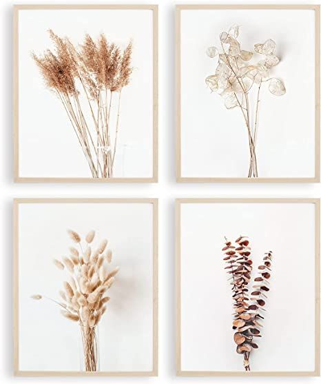 heilkee Boho Wall Art Pampas Grass Decor Fall Farmhouse Decorations Botanical Prints Beige Room A... | Amazon (US)