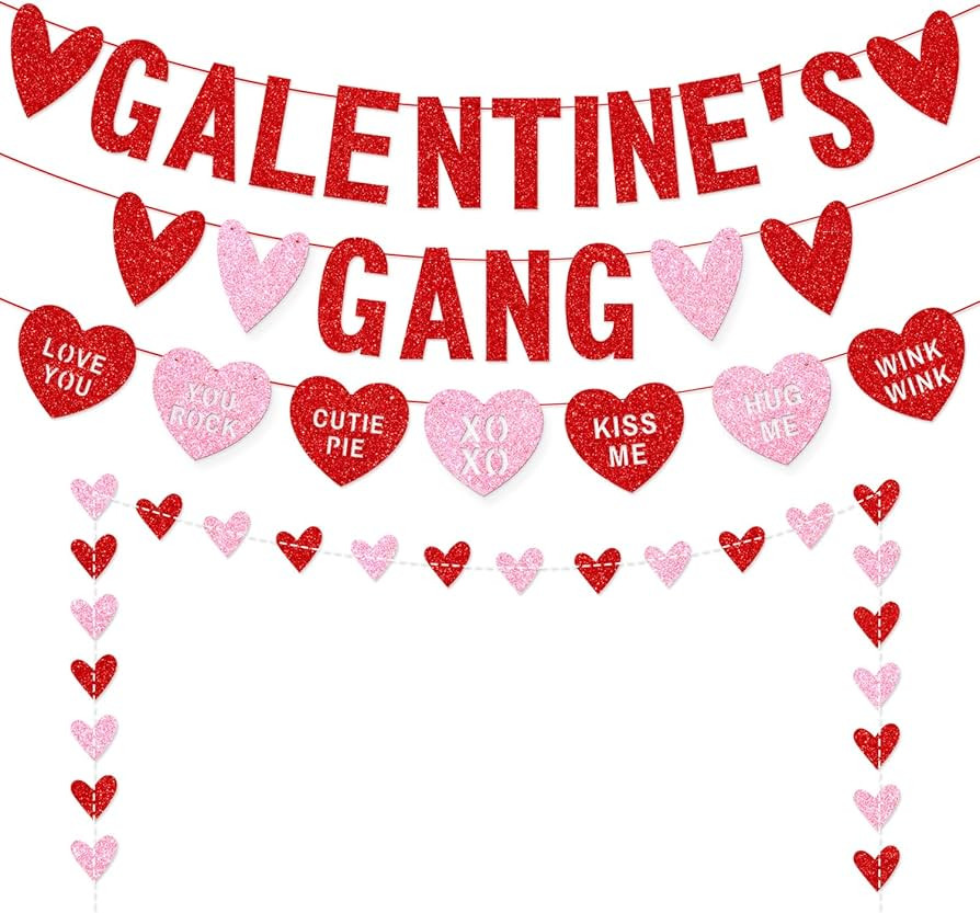 Galentines Gang Banner with Love Hearts,Happy Galentine’s Day Banner Garland Banner,Galentines ... | Amazon (US)