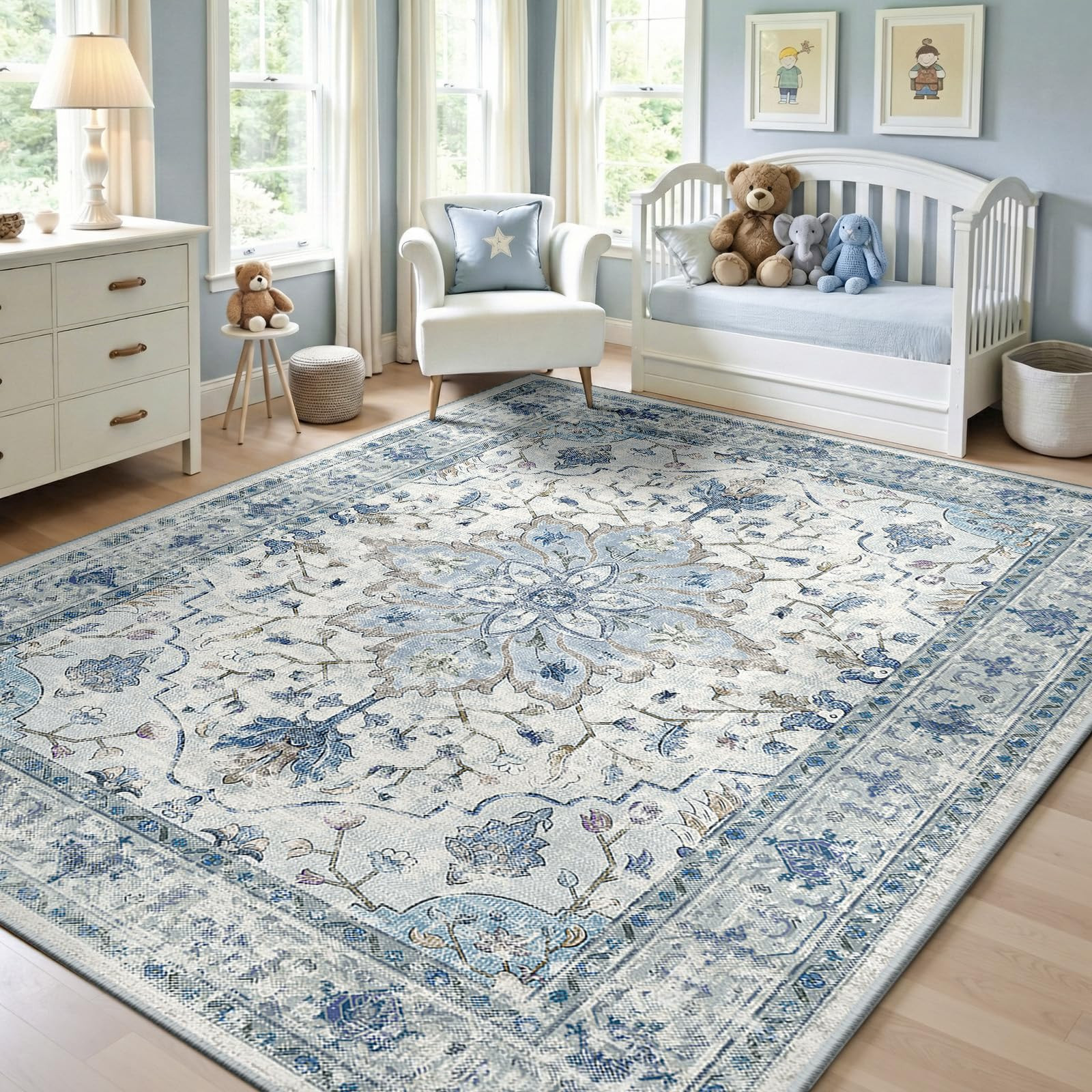 Area Rugs 5'x7' Washable Non-Slip, Floral Vintage Distress Print Pattern Medallion Carpet for Liv... | Amazon (US)