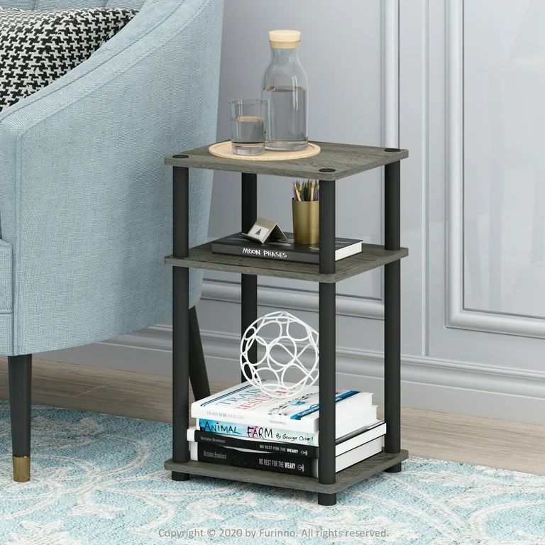 Furinno Just 3-Tier Turn-N-Tube End Table, French Oak Grey/Black | Walmart (US)