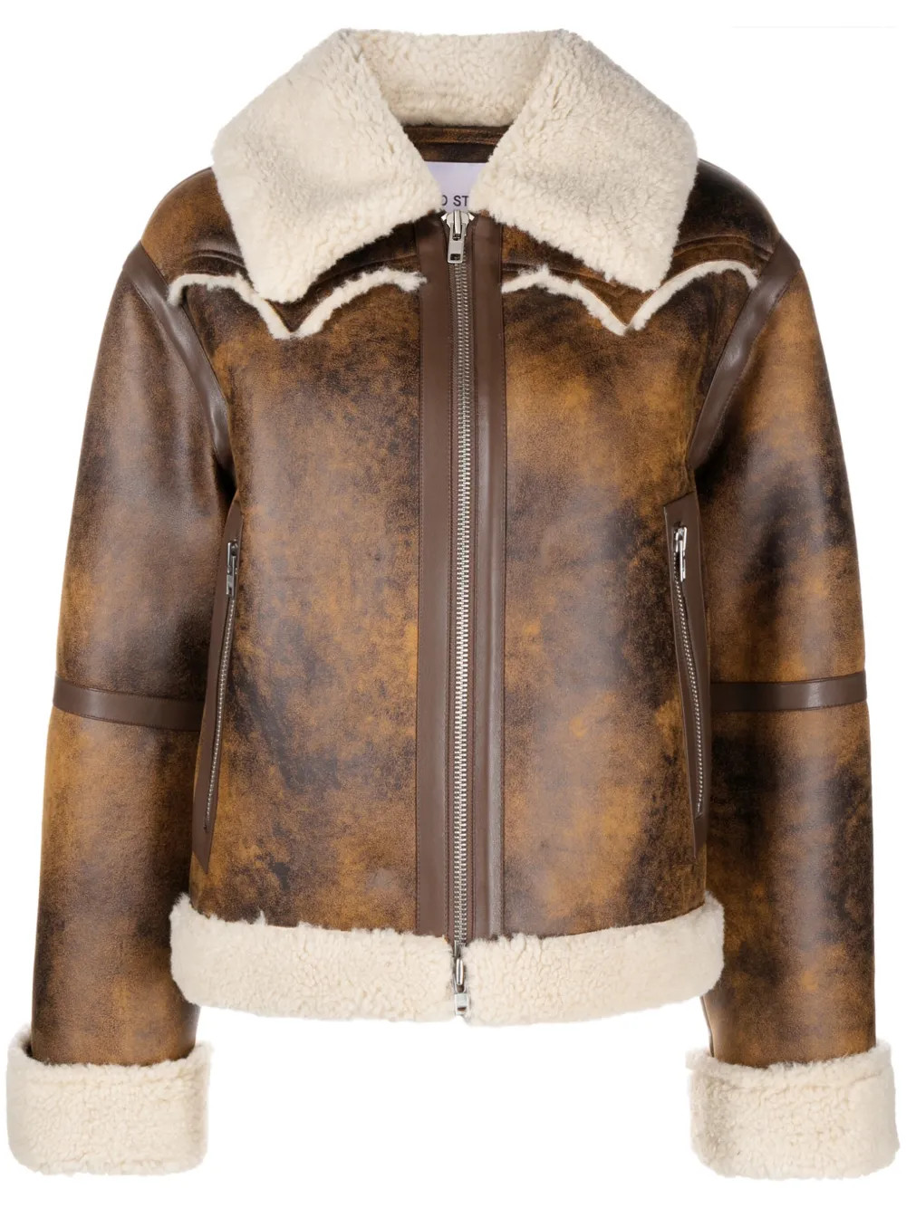 faux-shearling trim zip-up jacket | Farfetch Global