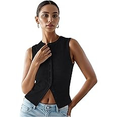 Women’s Button Down Tank Tops Ribbed Summer Vest Button Up Open Front Sleeveless Slim Fit Crop ... | Amazon (US)