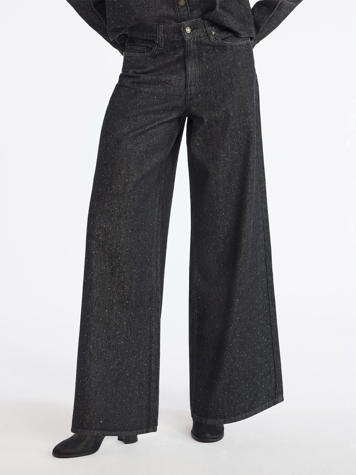 Scoop Women’s and Women’s Plus Rhinestone Embellished Wide Leg Jeans, Sizes 0-26W | Walmart (US)