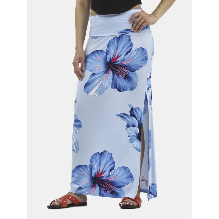 No Boundaries Knit Foldover Slit Maxi Skirt, Women's and Women’s Plus | Walmart (US)