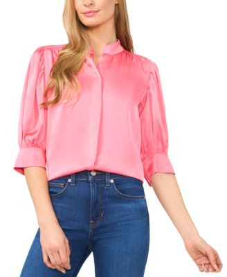 Women's Gathered 3/4-Sleeve Satin Blouse | Macy's