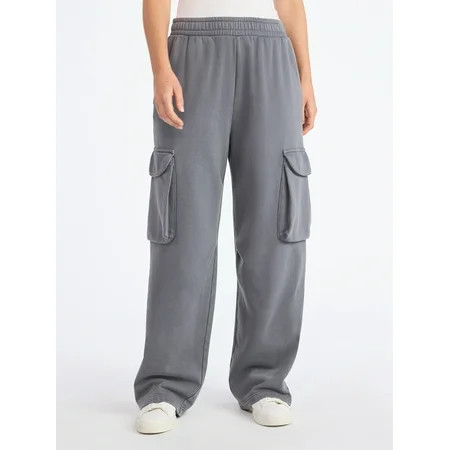Scoop Women’s Mineral Washed Wide Leg Cargo Sweatpants, Sizes XS-XXL | Walmart (US)