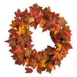 Nearly Natural Plastic Thanksgiving Maple Leaf Artificial Wreath, 22" (Orange) | Walmart (US)