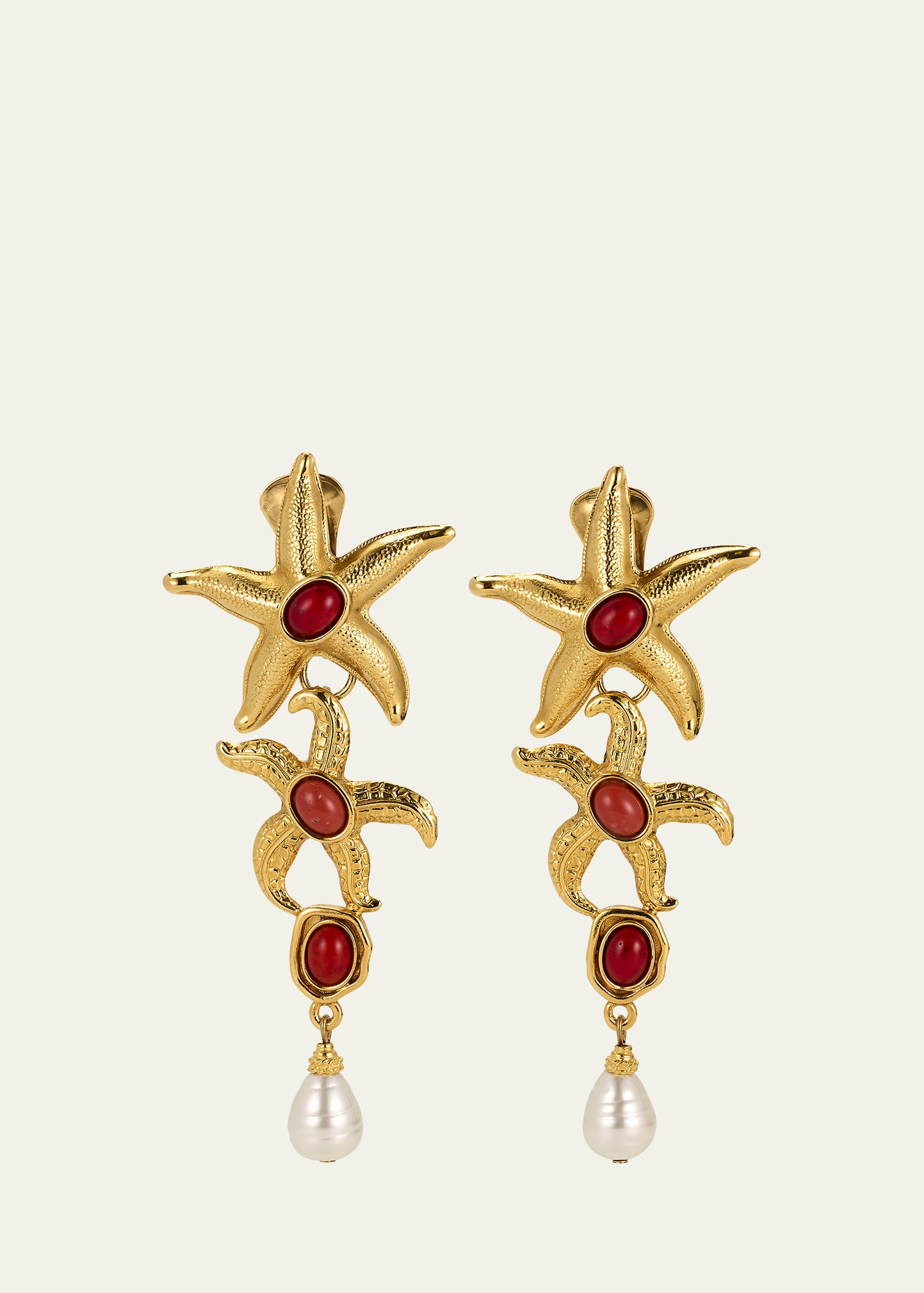 Ben-Amun Starfish Clip On Earrings with Pearly Drops and Coral Stones | Bergdorf Goodman