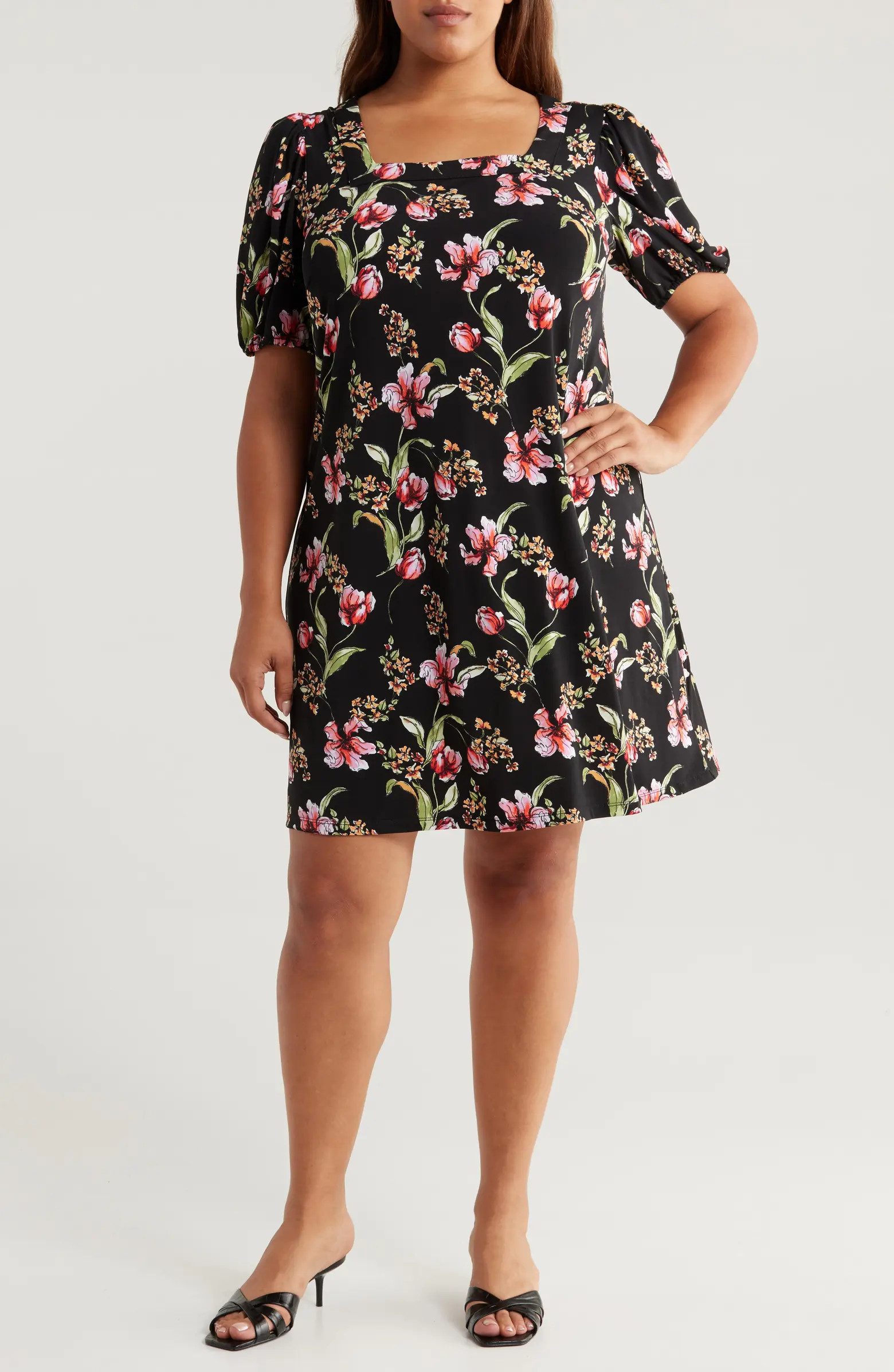 Floral Square Neck Crepe Knit Dress | Nordstrom