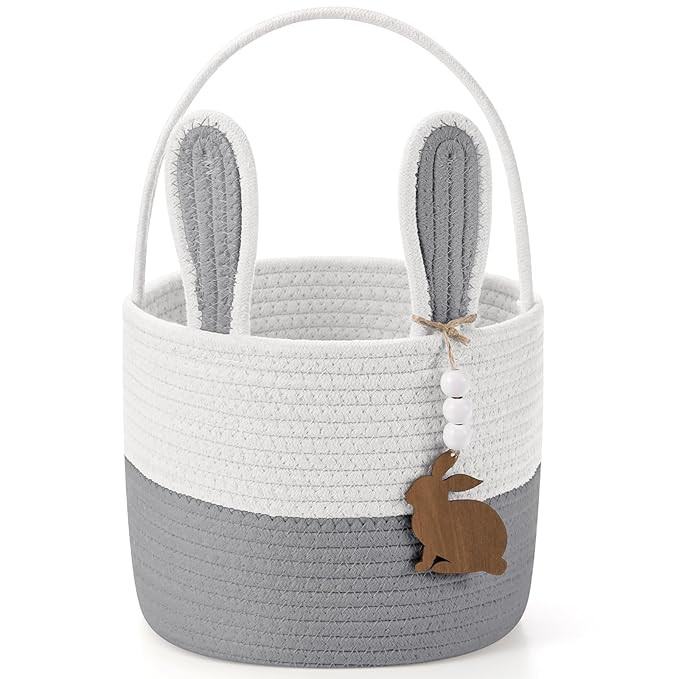 Easter Basket for Kids, Easter Bunny Basket with Name Tag Detachable Rabbit Ear Rustic Woven Gift... | Amazon (US)