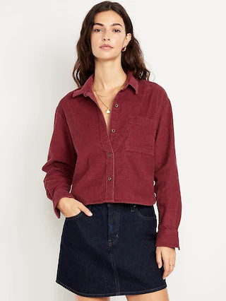 Cropped Button-Down Corduroy Shirt | Old Navy (US)