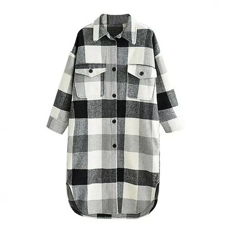 Womens Shacket Jacket Womens Fall Fashion 2022 Jacket Coat Womens Plaid Long Wool Blend Coat Shacket | Walmart (US)