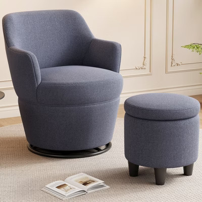CAVINAS Linen Swivel Accent Chair with Ottoman,Modern Upholstered Swivel Living Room Chairs,Reading Chairs for Living Room,Blue | Target