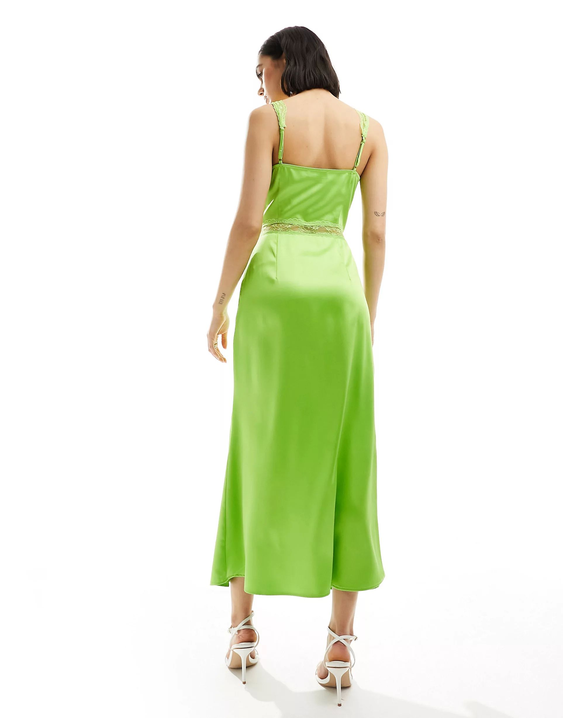 Never Fully Dressed lace insert midaxi dress in lime green | ASOS (Global)