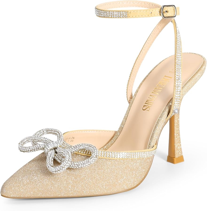DREAM PAIRS Women's High Heels Destiny Closed Toe Strappy Heels Sexy Rhinestone Ankle Strap Pumps... | Amazon (US)
