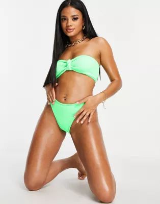 ASOS DESIGN mix and match crinkle high leg hipster bikini bottom in neon green | ASOS (Global)