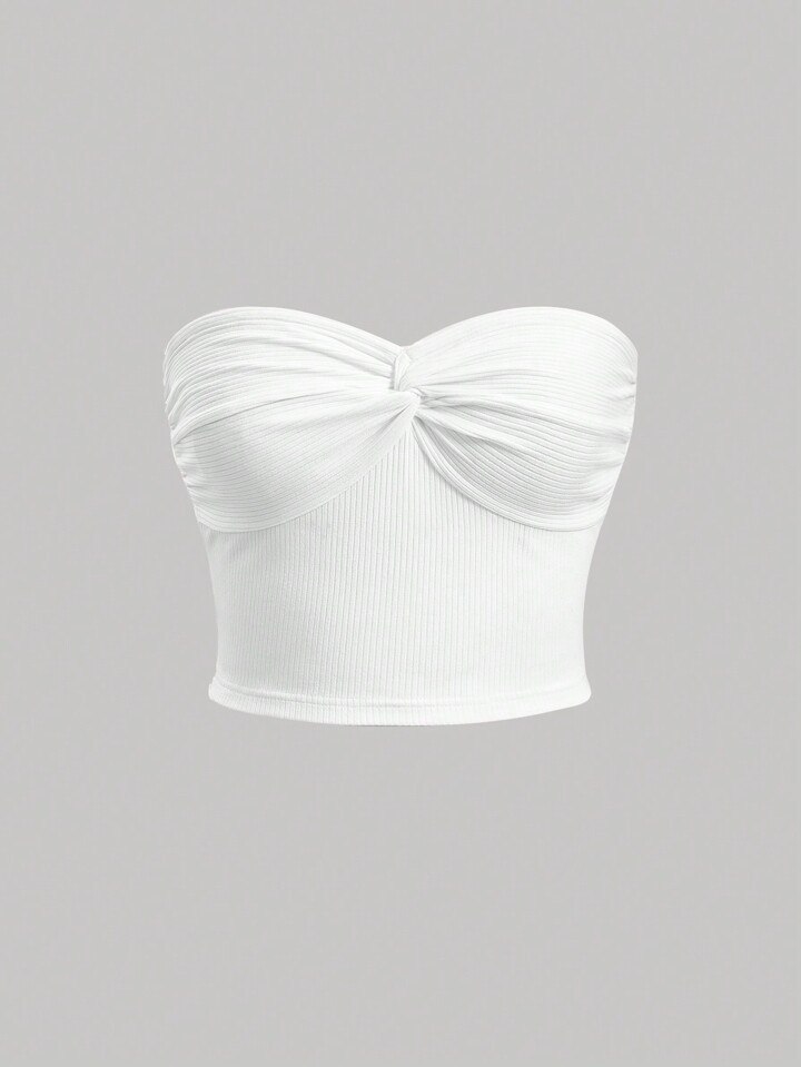 White Twisted Front Boob Tube Top | SHEIN