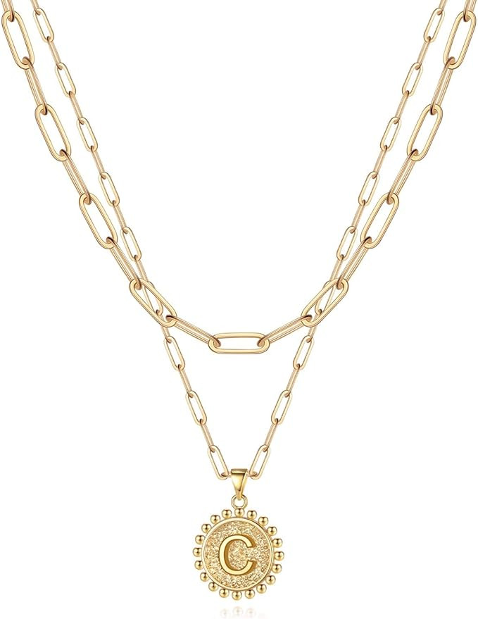 Yoosteel Gold Initial Necklaces for Women Girls, 14K Gold Plated Dainty Layering Paperclip Link C... | Amazon (US)